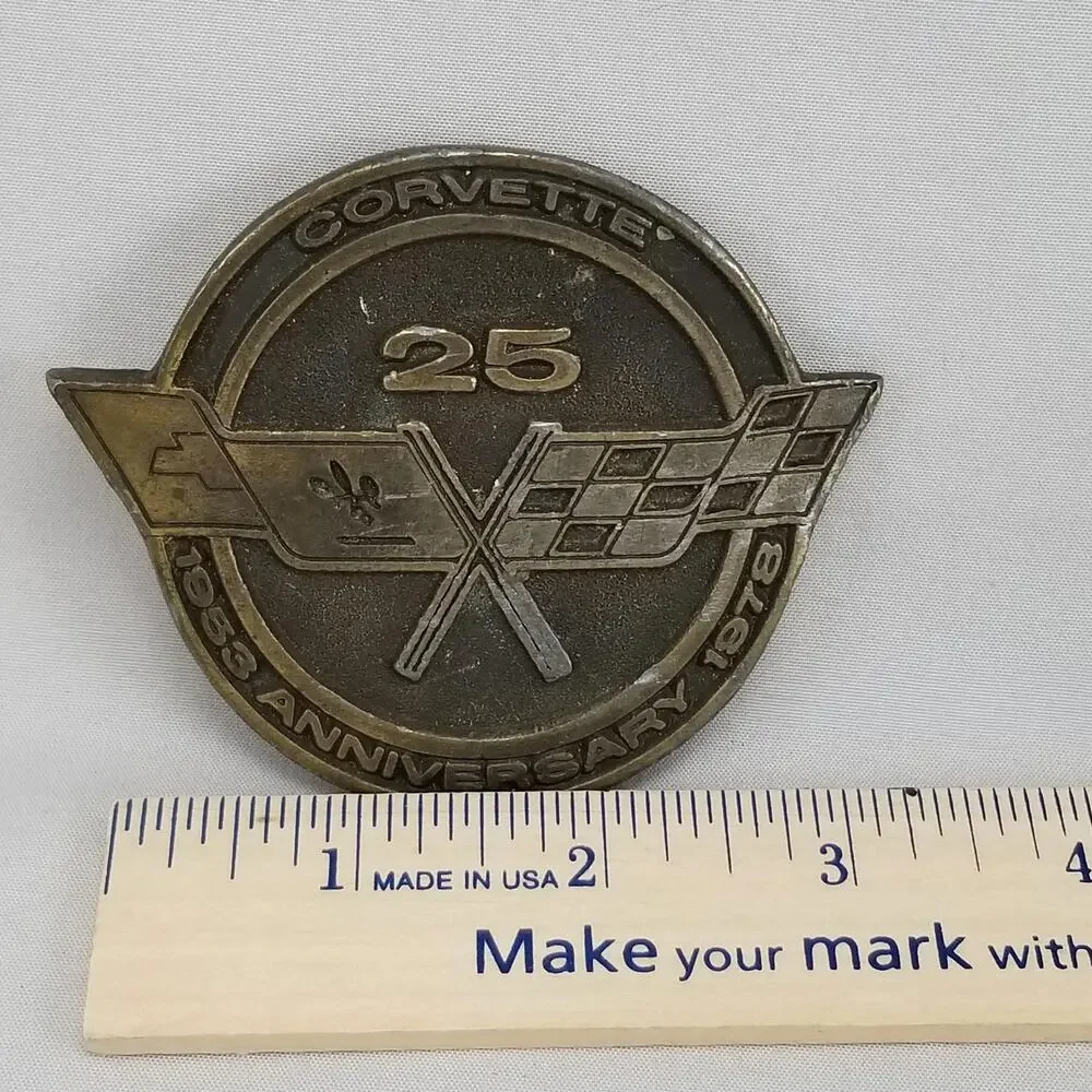 VTG Belt Buckle 1978 Brass Corvette 25th Anniversary 1953-1978 USA Made By‎ IN